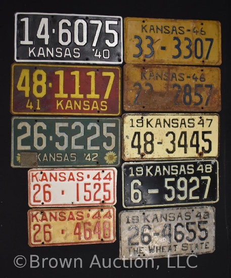 (10) assorted 1940's Kansas license tags