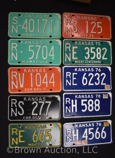 (10) assorted 1970's Kansas license tags