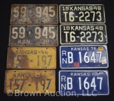 (4) pairs of Matching Kansas license tags - 1938, 1946, 1948, 1976