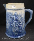 Blue and gray salt glaze stoneware advertising Flemish jug, 8.75