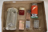 (7) Vintage cigarette lighters incl. Whiting and Davis cigarettes/lighter bag