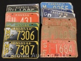 (10) sets of Kansas license tags with same year, consecutive numbers - 1 set is 3 years!