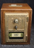 Post office box bank in wood case w/combination
