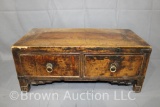 Unique Oriental table top 2-drawer ftd. chest, Ca. 1750