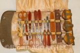 Vintage travel manicure set in leather case, Bakelite handles, complete