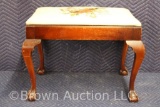 Wood piano bench w/needlepoint seat, ball and claw feet