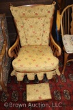 Maple rocking chair and footstool with upholstered cushions