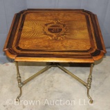 Beautiful Louis XV inlaid wood coffee table w/decorative 4-legged bronze base