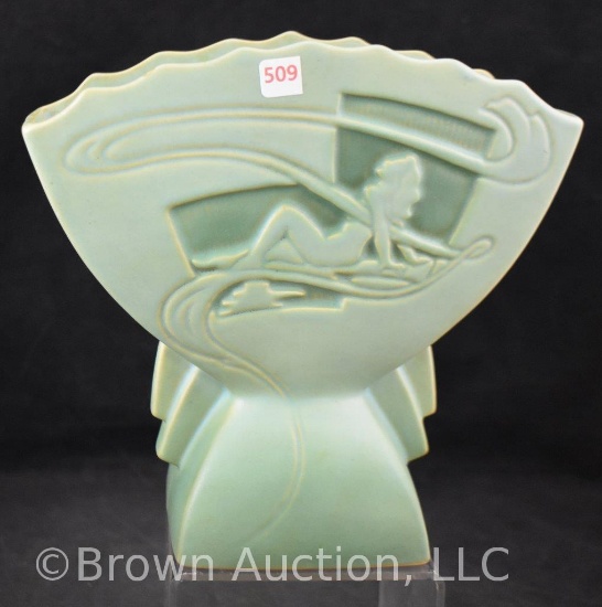 Roseville Silhouette 783-7" fan vase, Nude, lt. green