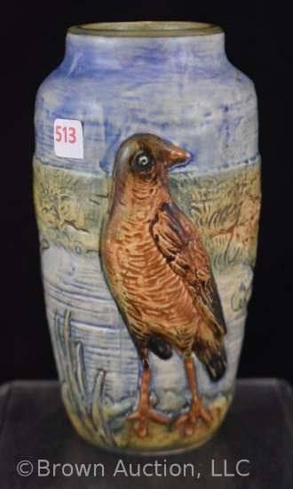 Weller Glendale bird and cattails 6" vase