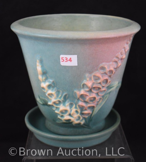 Roseville Foxglove 660-5" flower pot/saucer, green