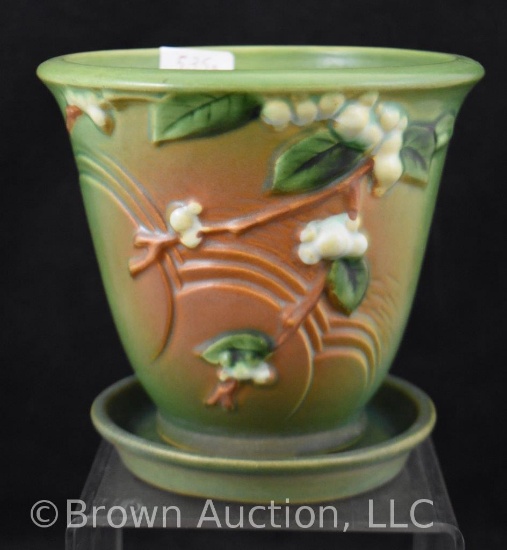 Roseville Snowberry 1PS-5" flower pot/saucer, green