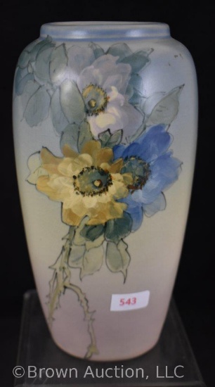 Mrkd. Weller Hudson 9" vase, large multi-colored floral decoration