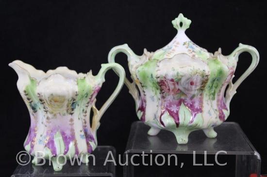 Handpainted RSP-style porcelain creamer and sugar set, floral