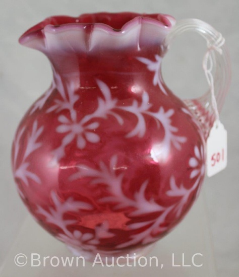 Fenton Coin Dot Cranberry opalescent 8.25" vase w/pinched sides