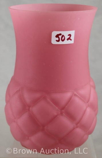 Consolidated Glass Diamond Quilted pink satin 6" vase