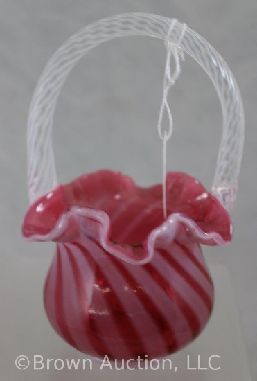 Fenton cranberry opalescent 6.5" basket w/swirl design