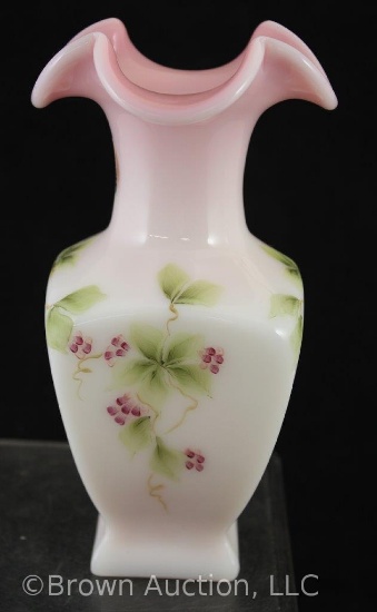 Fenton Rosalene 7.5" vase decorated w/grapes