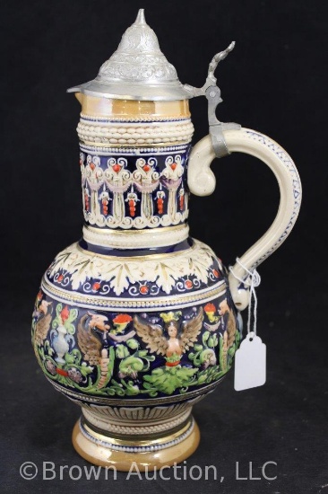 Heavily decorated German 12" stein/mug