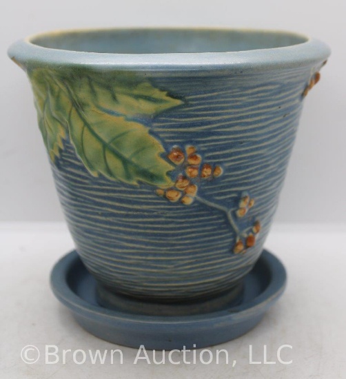 Roseville Bushberry 658-5" flower pot/saucer, blue