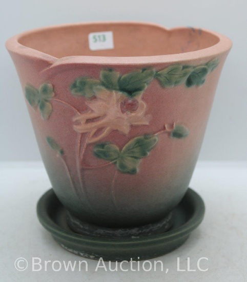 Roseville Columbine 656-5" flower pot and saucer, pink