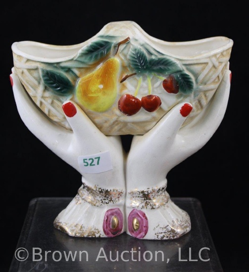 Porcelain hands holding fruit decorated planter