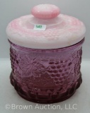 Fenton Grape and Cable tobacco humidor, pink carnival base and rosalene lid