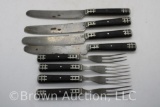 Sanson Cutlery Co. wooden handled flatware: (4) 3-tine forks and (4) knives