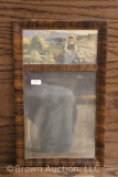 Framed mirror with top woman/landscape print, 9.5