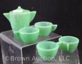 Akro Agate jadeite green children's tea pot and (4) cups