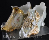 (2) Victorian decorated porcelain shoes, floral designs w/gold gilt