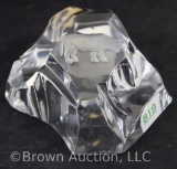 Signed Val St. Lambert iceberg glass paperweight w/cow