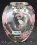 Crysta glass vase paperweight, pink flowers, 5