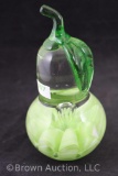 Mrkd. Joe St. Clair pear-shaped glass paperweight, green, 6