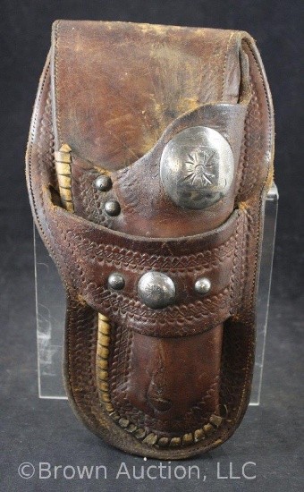 Handmade leather gun holster, very nice bead & silver workings