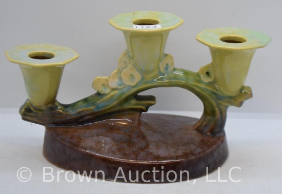 Roseville Wincraft #253 triple candle holder, chartreuse