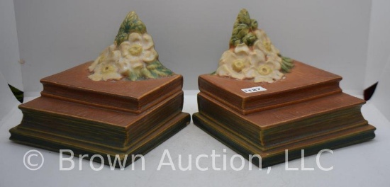 Roseville White Rose #7 pair of bookends, brown/green