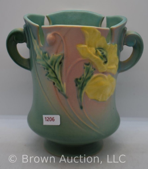 Roseville Poppy 869-7" vase, green