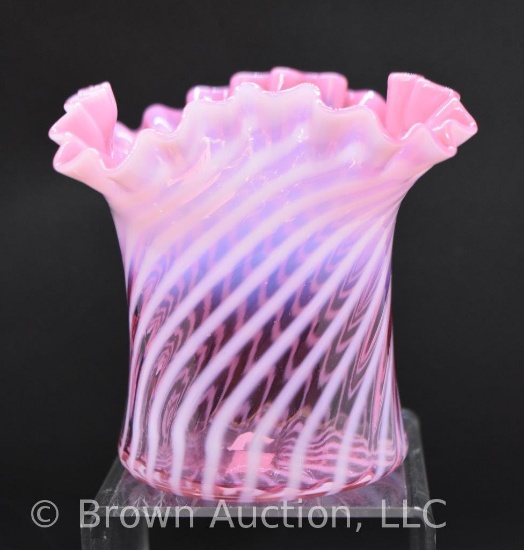 Fenton Cranberry opalescent Spiral Optic 4.5" vase