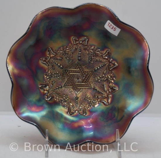 Carnival Glass Star of David and Bows 8"d bowl, amy.