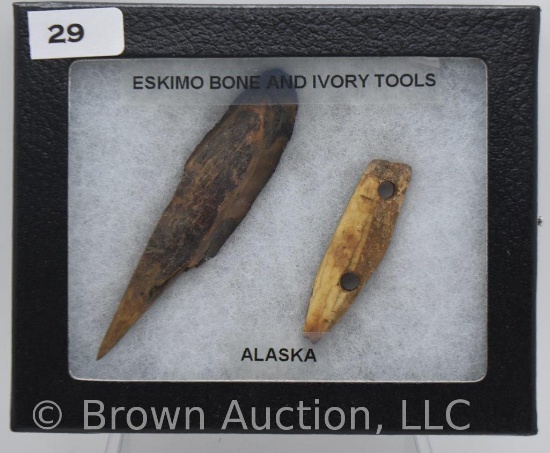 (2) Eskimo bone and ivory tools (found in Alarka)
