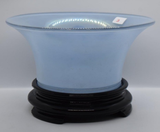 Fenton robin egg blue flared bowl on separate black pedestal base