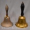 (2) Brass school bells w/wooden handle, 8