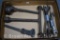 Box lot assortment of old Cast Iron tools - buggy wrench, open end wrenches, etc.