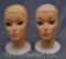 (2) Styrofoam mannequin lady head store displays, plastic faces, 12