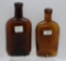 (2) Whiskey bottles: 1 is amber w/ribbed sides