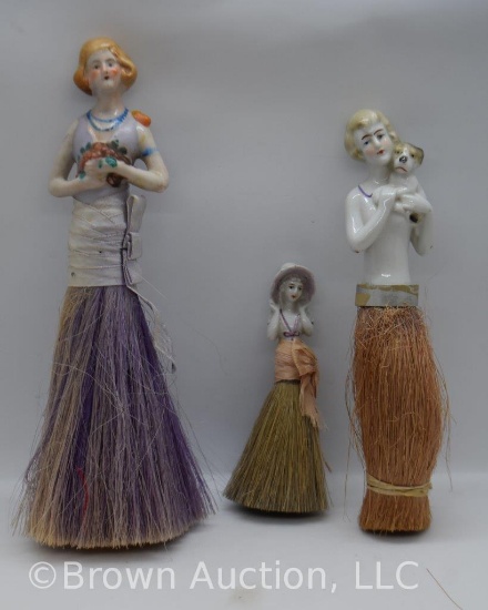 (3) Porcelain half doll vanity brushes