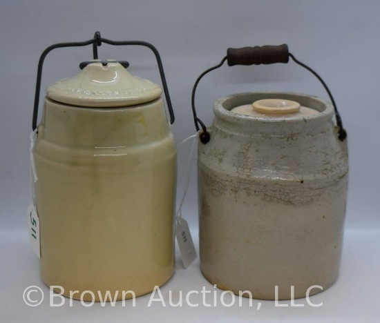 Weir 1892 canning jar crock; Stoneware kitchen crock w/replacement lid