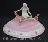 Art Deco signed Cmielow Poland bathing beauty porcelain figurine on dresser tray