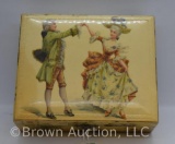 Celluloid vanity box w/scenic lid featuring dancing Victorian couple